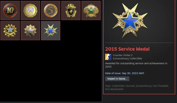 CS2 Prime 3474 hours+8Medals(2015-2016-2017-2018 Service Medal/10Y/5Y/Loyalty Badge/Global Offensive Badge)