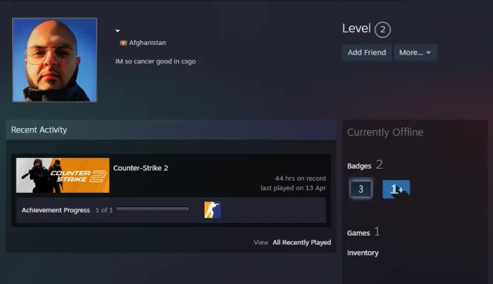CS2 Prime 44 hours+1Medals(Global Offensive Badge)