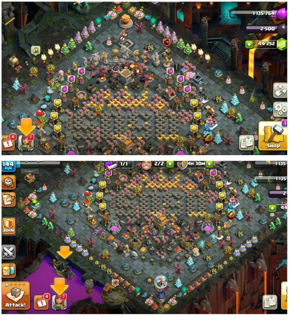 [44300 Gems]||Th7 Rare With Exp:144||Full Base Decorated By Old Obstacle Spam Tree||2042 War Stars||Red Gift Box
