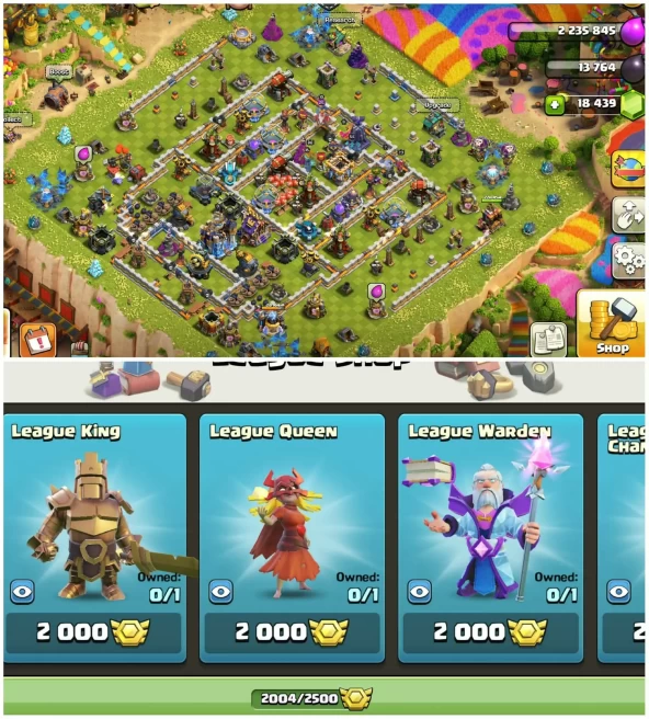 [Th18 Low Defence Engineer]||18500 Gems||2004 Cwl Medals||Heros:66-73-55-26-18-15||14 Epic Equipment||Free Nc||Exp:137