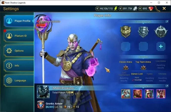 Lv40 1M Power|1 Mythic(Galathir)|22 Legend(Vault Wixwell,Ninja,Sigmund,Dknight,Wukong,Xenomorph,Etc)|44K Energy|Plarium(RSL1504)