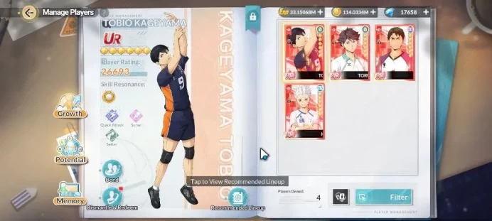 SEA Lvl 60|17K DM|4 SP [HinataR2,TetsuroR2,Nishinoya,Tsukishima]+Memo 4 UR [(Kageyama,Oikawa,Wakatoshi,Korai)+Memo]12SSR|HFH1040