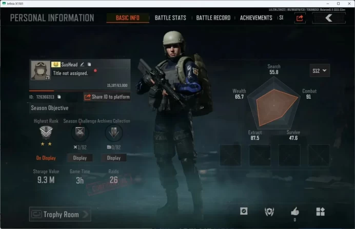 Mobile | LV 29 | SV 9.3 M | CV 5.8 M | GM AK-12, QS M110, MaxTac Uniform, RL Set | more detail Check SS AB468B