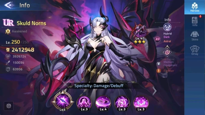 70686 | LV 49 | 1263K POWER | CAMP 33-26 | 2 UR (Skuld Norns, Heartcore Angela) | 2 Awakened | Detail Check SS MLA031B