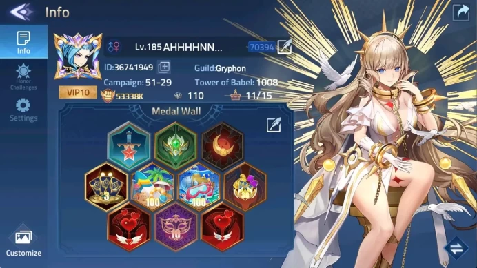 70394 | LV 185 | 53338K POWER | CAMP 51-29 | VIP10 | 2 UR Lunox Skuld Norns | 3 AWAKEN | Detail Check SS MLA032B