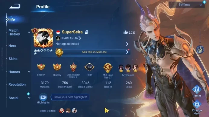 Hero112 Skin260|4 Flawless Kaizer,Li Bai,Xiao Qiao,Lady Zhen,JJK Gojo,Ultraman,Mythic Guan Yu,2 Blessed,etc|Infinite|HOK2011