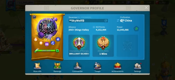 12M Power - KVK 1 KD 4030 - Young Account 116 Days Old - VIP 10 - Yi Seong-Gye 5221 - 11K Gems - 4 Passports - 227Mil RSS, 140 Days Speedup #482