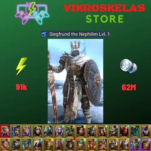 Starter with Mythical - Siegfrund : 91k energy / 62 mln coins / Septimus, Mother Cybele, Arix, Ninja + 20 Login Legendaries / Demytha