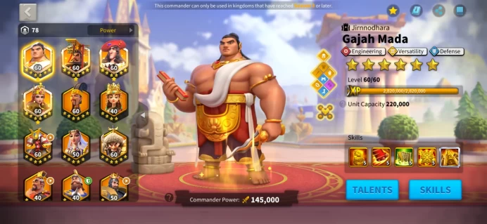 60M Power T5 - Engineering Role - Gajah Mada, Gonzalo, Qin Shi Huang Max Skills - VIP 14 - 244 Gold Keys - 271 Gold Heads - Supply Gems ON #439
