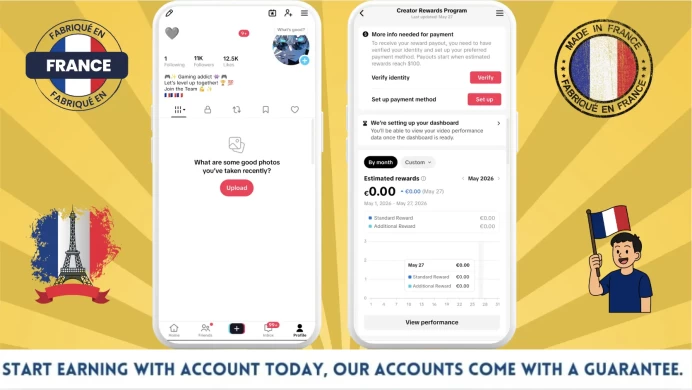 France Monetized Creator Rewards Program Account | 10k Real Followers & 12k Likes | Real screenshots + Full Access + Account in Good Standing