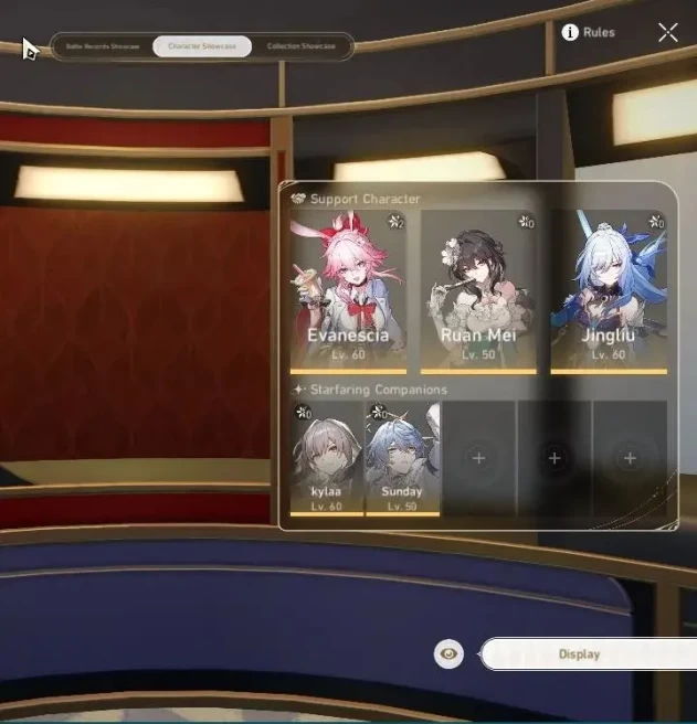 Asia|TL 43|7 Limited|Evanescia E2,Sunday,Jingliu,Loucha,Argenti,Ruan Mei,Dante|MC Female|Take Mail|Check SS(HSR7205)