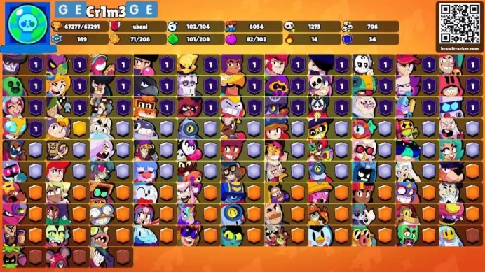 67K Trophies | 102/102 Brawlers | 34 Max Brawlers - 32 Hypercharges | 290 Skins | 746 Pins | 502 Icons | Legendary, Max Power, Rank 35, rare