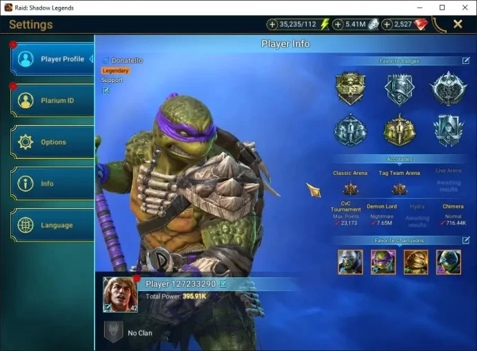 Lv42 395K Power|3 Combo Turtles(Leonardo,Donatello,McAngelo)|19 Legend(Ninja,Alice,Xenomorph,Etc)|35K Energy|Plarium(RSL1518)
