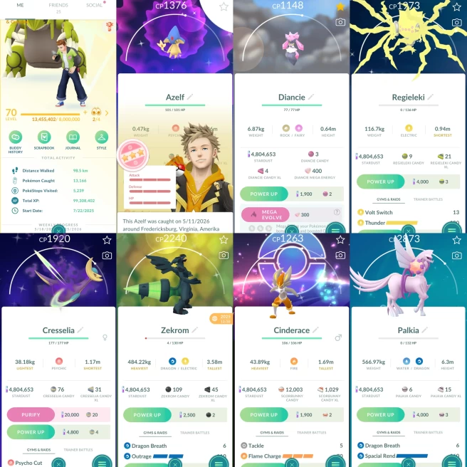 2287 Level 70 Shundo Azelf Shiny GMax Meowth Shiny Metagross Shiny Regieleki Shiny shadow Cresselia Shiny Zekrom
