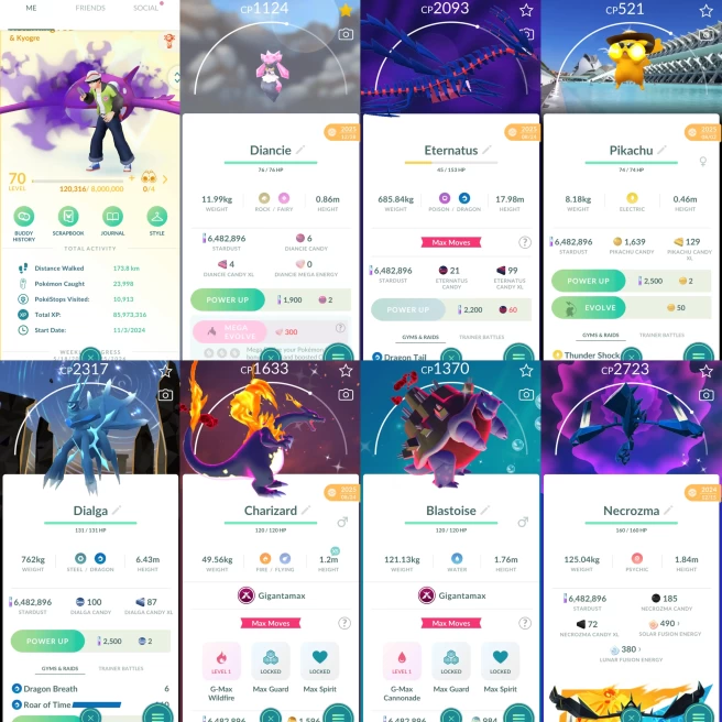 2288 Level 70 Eternatus Shiny GMax Charizard Shiny GMax Blastoise Shiny GMax Grimmsnarl Shiny Palkia-Dialga Origin Shiny Pikachu Witch Hat 