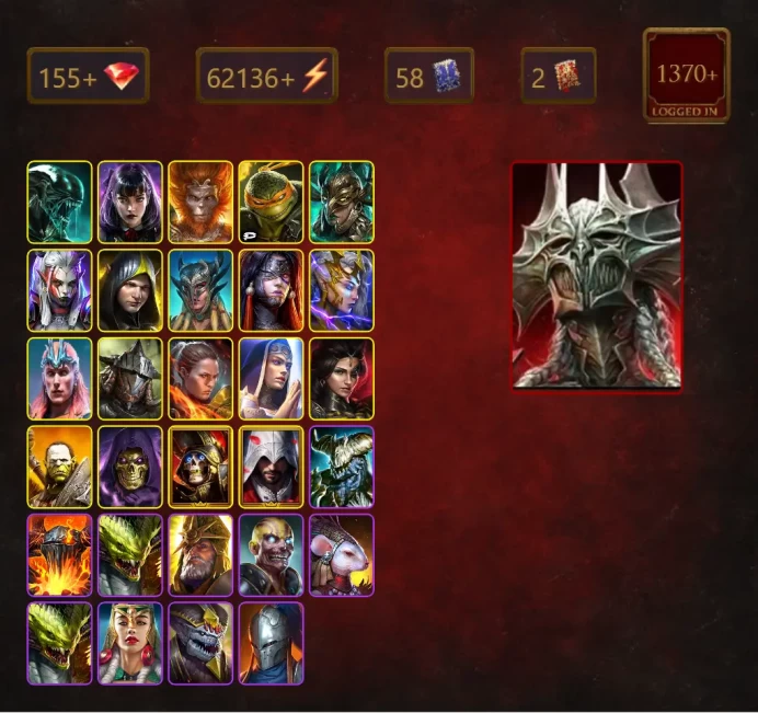 [STARTER]Martyr+Blood Marchioness Mina+Xenomorph+Alice+Wukong+Michelangelo+Leminisi the Gold-Wing+Visix+Aleksandr+Scyl+62Epics