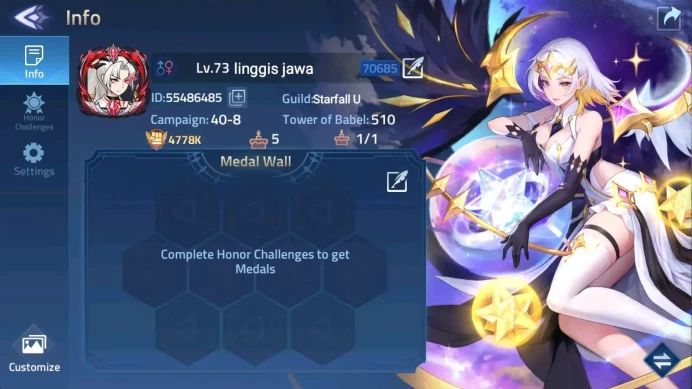 70685 | L73 | 4778K Power | Camp 40-8 | VIP 6 | Hero 120 | 2 UR (Lunox, Pharsa) | 6 Awakened | Detail Check SS MLA035B