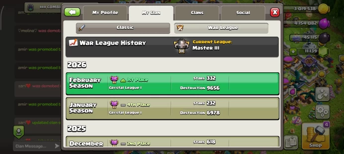 Name COMBET | CWL Master 3| Capital Hall LVL 8| Wins 166 _ Losses 133 