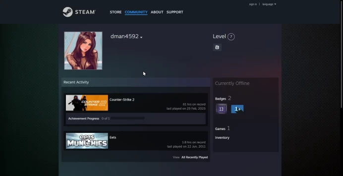 Steam 7 LVL  / Register date 2011 year / Other Region / 5 dollars limit / FK22