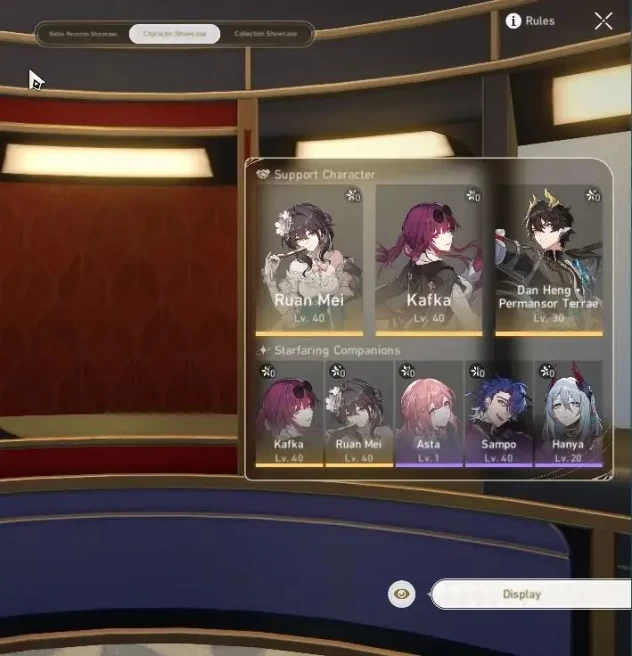 Asia|TL 27|+1 Golden Companion|5 Limited|Evanescia,Kafka,Fu Xuan,Ruan Mei,Dante|MC Female|Take Mail|Check SS(HSR7333)