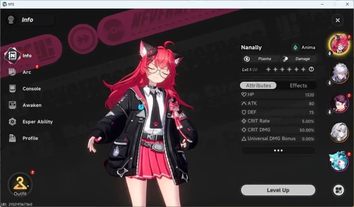 EU | Starter Lv 3 | 2 SSR (Nanally,Baicang) + 6 SR + 2 Selector ON | MC Male |take Email | NTE162B