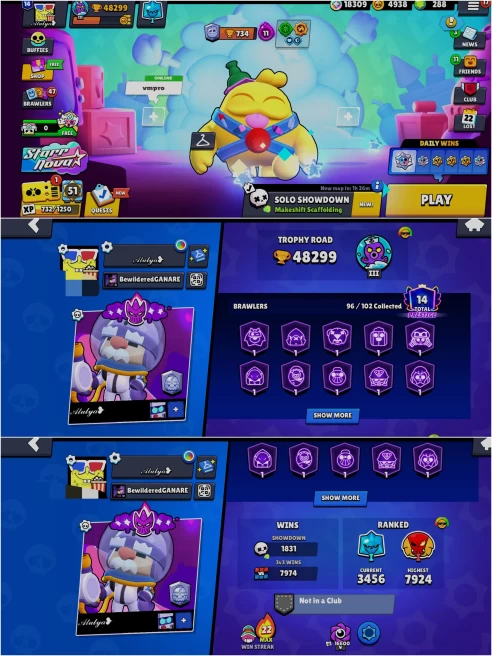 2018 BS 48.2k TROPHY,STAR SHELLY, 96/102 UNLOCKED,26 HYPER CHARGED,3 MAXED,209 OP SKINS [5 MYTHIC+4 LEGENDARY+2 HC],617 PINS,415 ICON,211 SPRAY