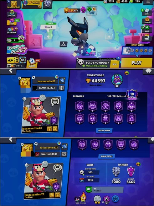 2020 BS 44.5k TROPHY,9.9k+ 3v3 WINS,102/102 UNLOCKED,31 HYPERCHARGED,5 MAXED,250 OP SKINS[7 MYTHIC+3 LEGENDARY+3 HC],608 PINS,420 ICON,218 SPRAY