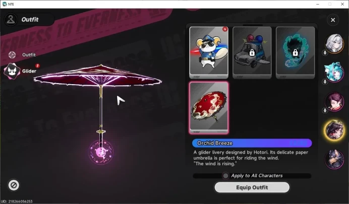 GLOBAL NA|HL 3|1 SSR| Limited Hotori |2 SSR Selector On|6 SR|Orchid Breeze Glider|Female MC|Log Email|NTE1272