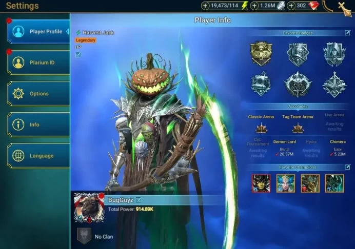 Lv44|914K Pwr|1 Mythic(Aphidus)|21 Legend(Leonardo,Artak,Ninja,Wukong,Alice,McAngelo,Etc)|47K Energy|Plarium(RSL1520)