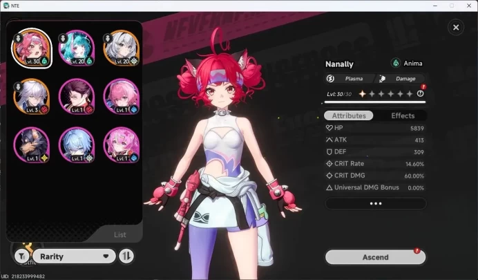 SEA | Lv 22 | Starter | 1 S Limit Nanally + 1 S Standar Baicang + 6 Char A | Selector 50/50 |MC Female|TakeMail Check SS NTE199B