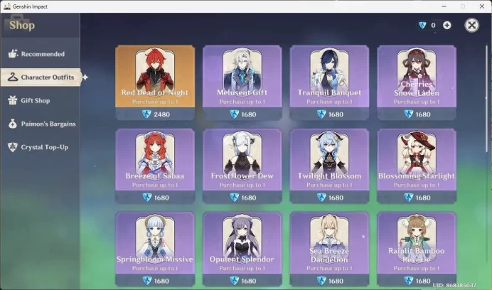 ASIA | AR 34 | 4 Limit | 4 Char Standar | Yelan, Skirk, Arlecchino,Varesa ,etc | MC Male | TakeMail Check SS GI205B