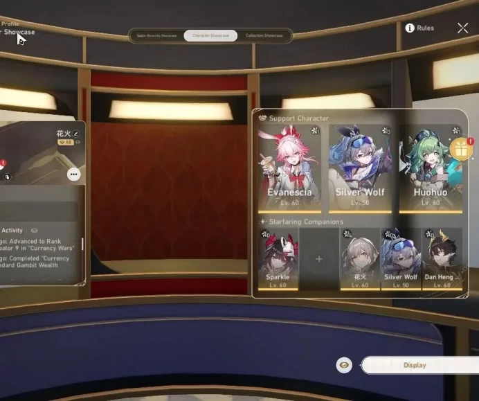 Asia|TL 42|5 Limited|EvanesciaE1,HuohuoE1,Sparkle,Dante,Silver Wolf|5 SRSP|Xianzhou Luofo|Mc Female|TakeMail|CheckSS|(HSR7340)