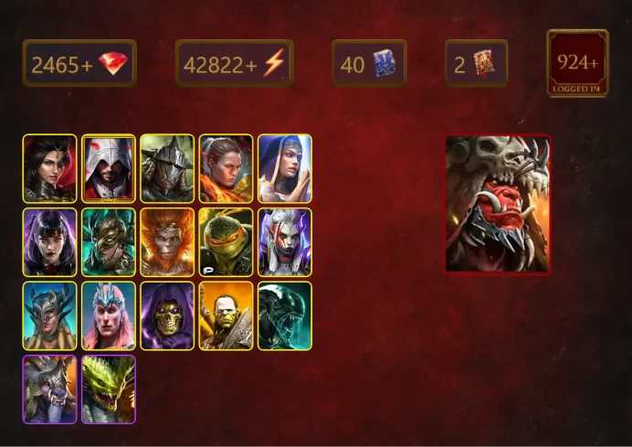 [STARTER]Ash'nar Dragonsoul+Martyr+Adelyn+Ezio Auditore+Rathalos+Ronda+Alice+Leminisi the Gold-Wing+Wukong+Michelangelo+42Epics