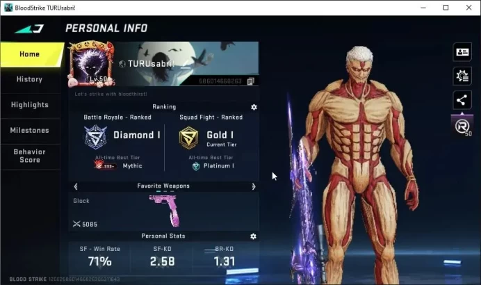 ASIA|Collab AOT VOLT-Armored Titan|10 ULTRA[VOLT,JET,M1887,AUG,M700,INP-9,Origin-12,Etc]|Limited MP7+Anniv FAL|NetEase(BLS4684)