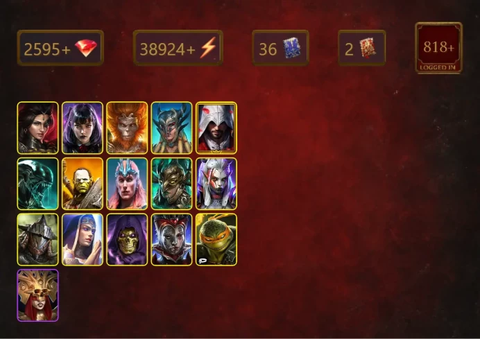[STARTER]Martyr+Queen of Hearts+Adelyn+Alice+Wukong+Scyl+Ezio Auditore+Xenomorph+Artak+Loki+Leminisi the Gold-Wing+Visix+37Epics