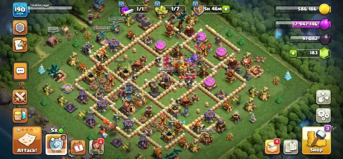 TH16 Full Max, 9 Equipment Epic, Wall Full Max, Defense Max, 6 Hero Skin, Magic Items