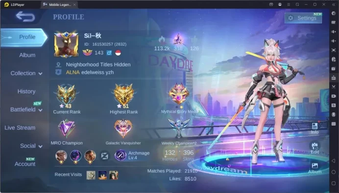 Global | Hero 132| Skin 396| Exalted| Legend Freya| Prime Granger| 11.11 GS| KFP Thamuz| ASP Vexana,Ruby |More Check SS ML2087B