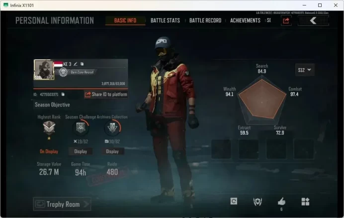 Mobile | | LV 30 | SV 26.7 M | CV 20.0 M | Maelstrom AKM, Splash AR-57, Quickhack Groza, Shark T951 | More Check SS  AB487B