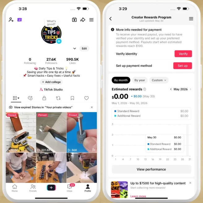 US Fully Monetized Creator Rewards Program Account – 27K Real Followers & 590K Likes | Instant Earnings, Full Access & Account in Good Standing