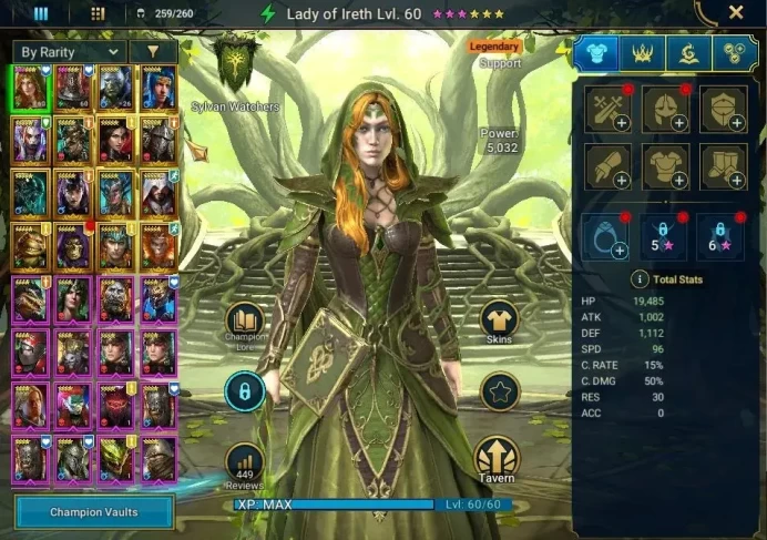 Lv 18|390K Power|16 Legend (Lady of Ireth,Scyl, Ninja,Xenomorph,Alice,Leminisi,Etc)|54K Energy+12K Gems|Plarium(RSL1526)