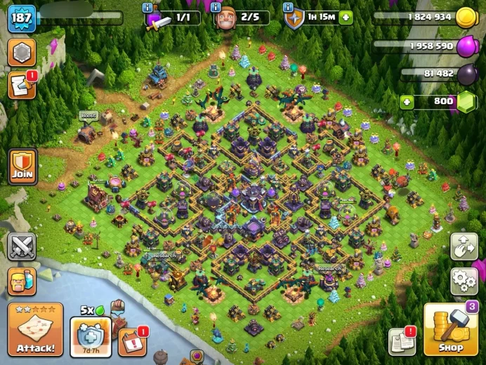 Semi Max - TH:15 - Lvl:187 - BK:81 - AQ:81 - PC:54 - GW:55 - RC:30 - FULL ACCESS 