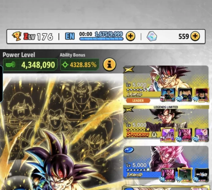 B197-IOS+Android-Meta-2 LR Full Red Star(Goku Black+Bardock)+UL Gogeta v2+Good Equipment+17 Legends Limited+Good Team Rank PVP+LF Goku Black+Zam