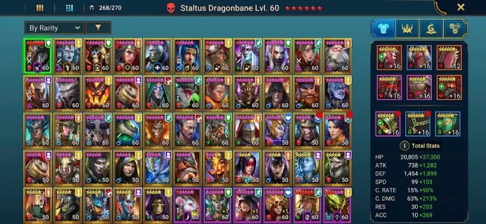 RSL722: LV91 -  Power 5,72M - 30 Champions LV 60 - 50  legend - 5 void