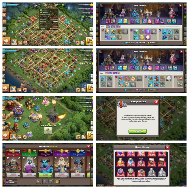 M259【Th 16 Max Left Troops】8 Epic- 3 Epic Fully Max-4 Epic Lvl 23+◆15 Hero Skin◆Dragon Statue◆679 CWL Medals◆4.5K Gems◆NC 1K