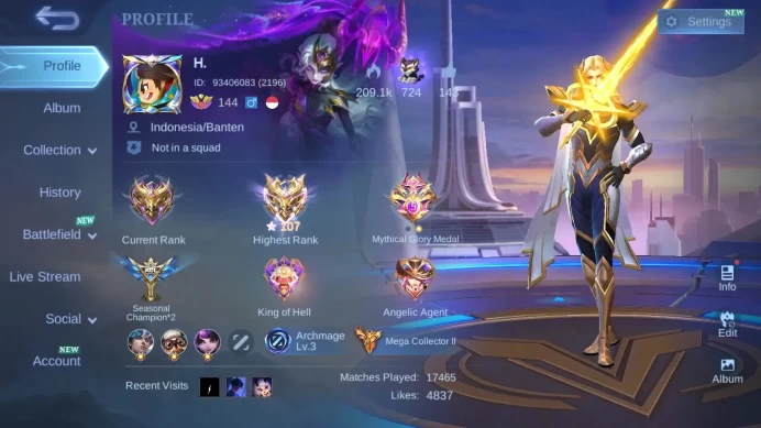 Hero 131|Skin 574 Legend Franco Lesley GS Lunox Valir|Dawning Lance|JJK Xavier |11.11 Nolan|Sanrio Claude ML122B