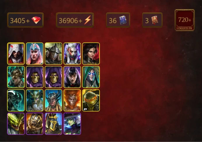 [STARTER]Odin+Bad-el-Kazar+Ezio Auditore+Loki+Rathalos+Visix+Adelyn+Leminisi the Gold-Wing+Skeletor+Skeletor+Alice+31Epics