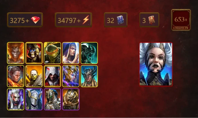 [STARTER]Queen Krixia+Martyr+Wukong+Deathknight+Michelangelo+Xenomorph+Ronda+Artak+Ezio Auditore+Deliana+Scyl+Visix+23Epics