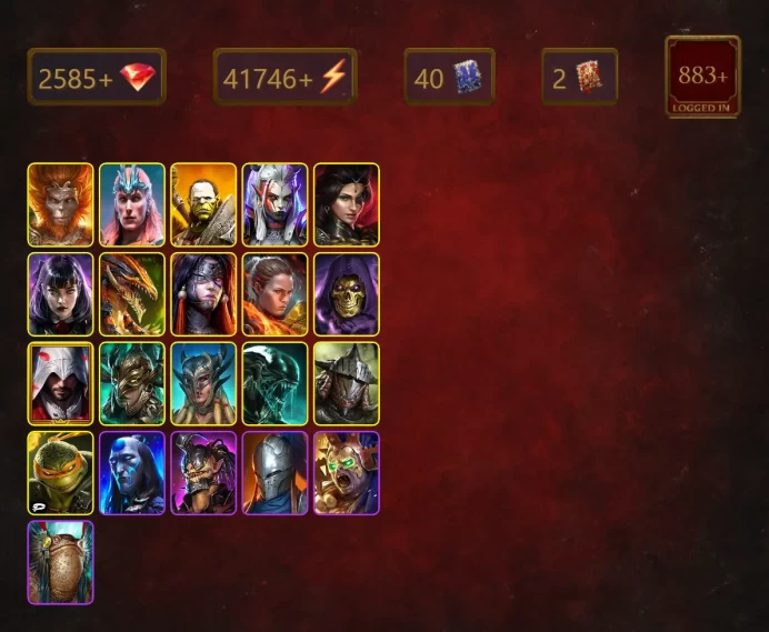 [STARTER]Chaagur+Kyoku+Wukong+Loki+Artak+Visix+Adelyn+Alice+Ronda+Skeletor+Ezio Auditore+Leminisi the Gold-Wing+Scyl+41Epics