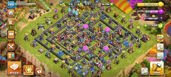 Th18 [ 5900 WAR STAR ] Xp 281, All 5 Heroes Max { 10 Rare Epic Max } Perfect Troops ! 2 Helper Max, Nc 1500, 275 Wall Max, 100% Full Defense