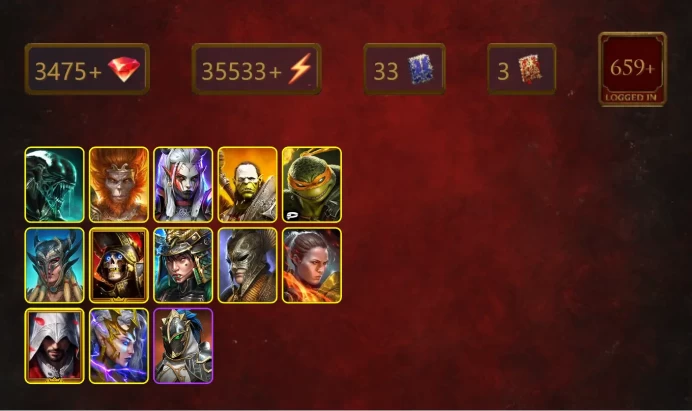 [STARTER]Harima+Wallmaster Othorion+Xenomorph+Wukong+Visix+Artak+Michelangelo+Scyl+Deathknight+Ronda+Ezio Auditore+25Epics